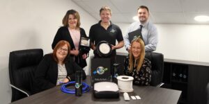 Back, from the left, Debbie Yates and Andy Wood from Hertz Electrical, with Adam Plumb (CW Growth Hub). Front, from the left, Louisa Smith (Warwickshire County Council) and Denise Osborne (Coventry City Council)